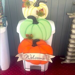 NWT Fall Harvest Colorful Pumpkin Welcome 36” Metal Sign